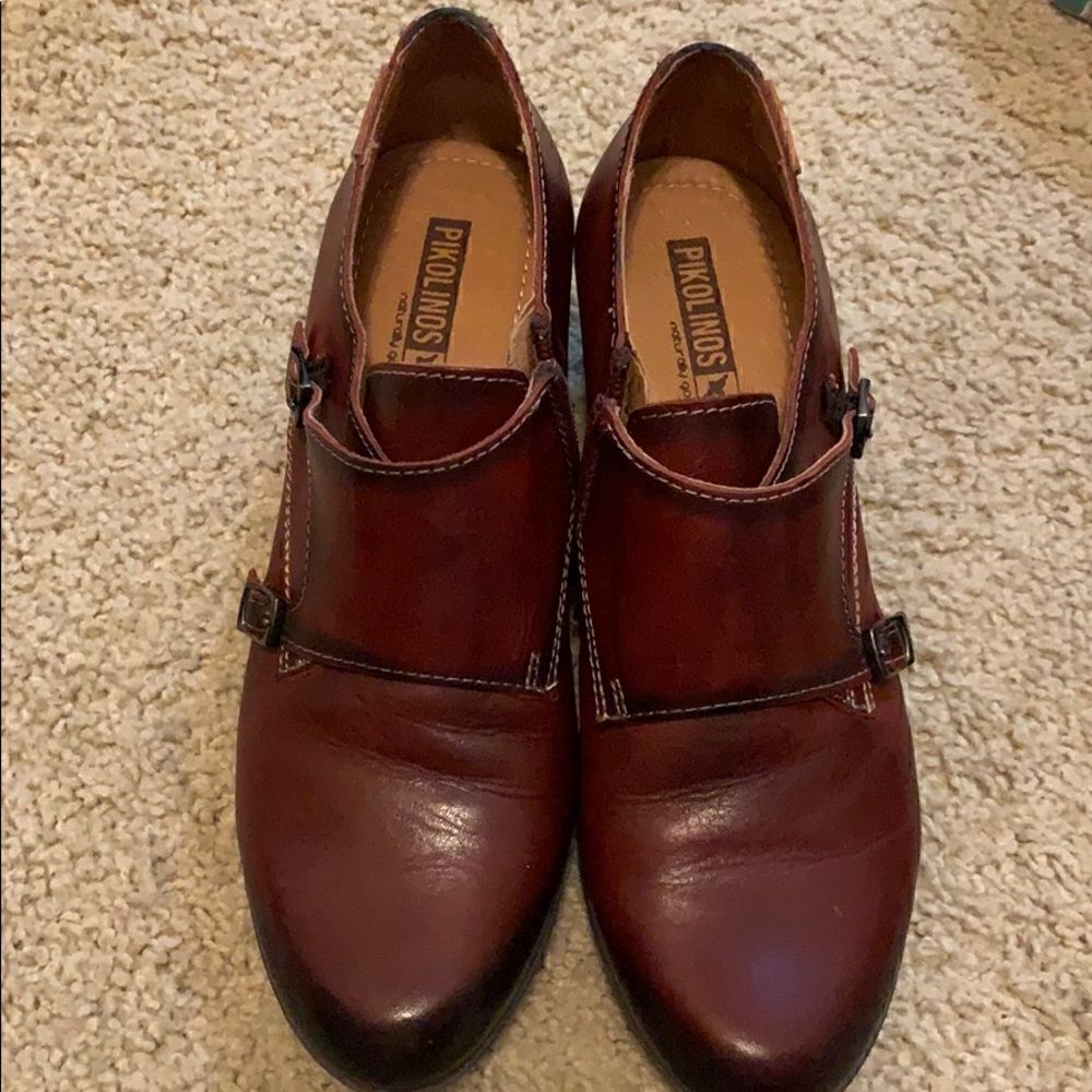 Red Leather Pikolinos Zip Up Booties